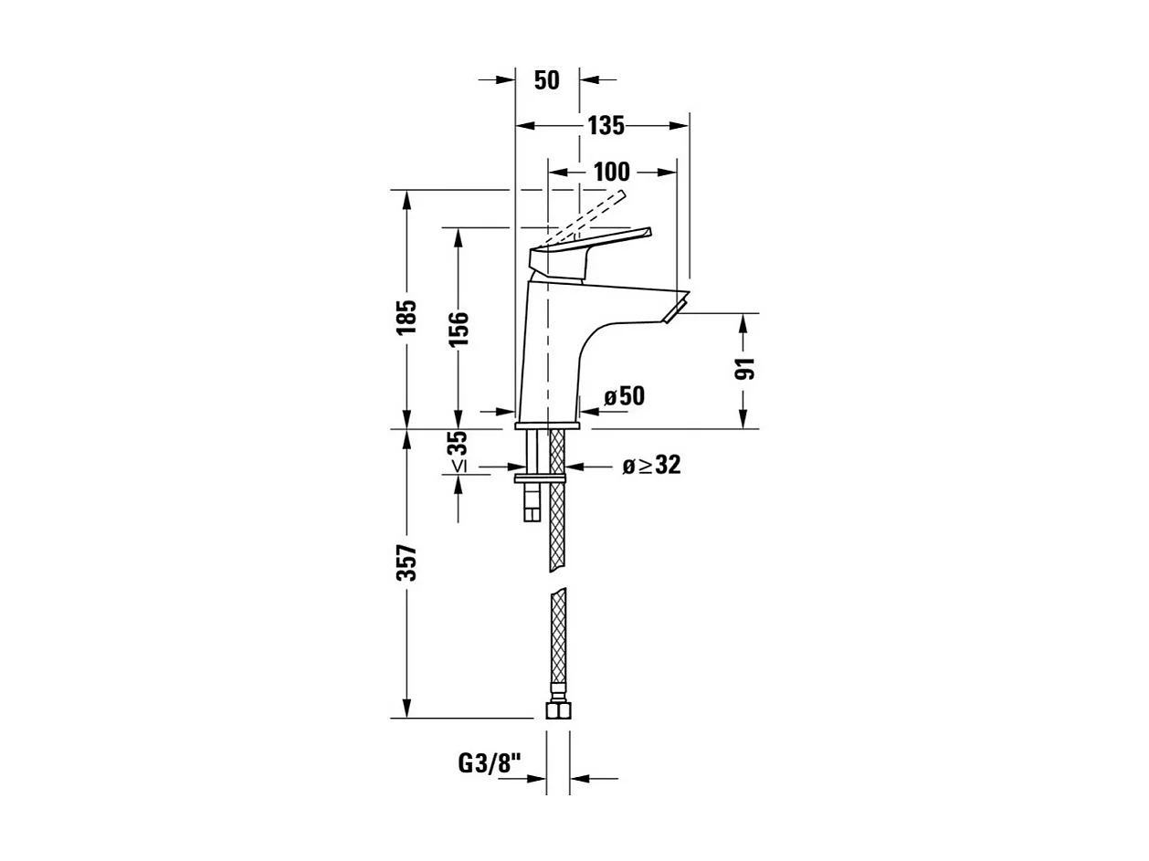 Mitigeur lavabo taille S DURAVIT Duravit No.1 FreshStart chromé sans tirette ni vidage