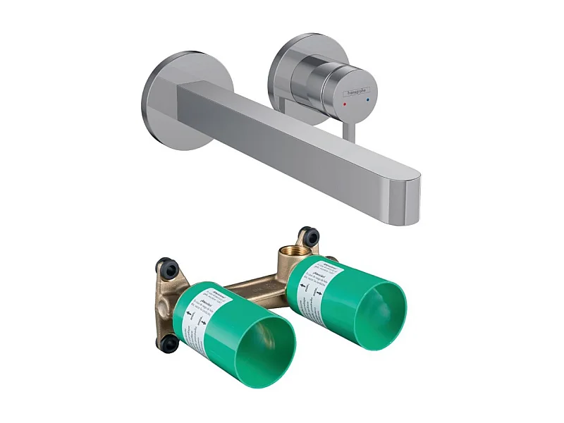 Mitigeur lavabo mural HANSGROHE Finoris 255 mm + bonde à écoulement libre Chromé + Corps encastré