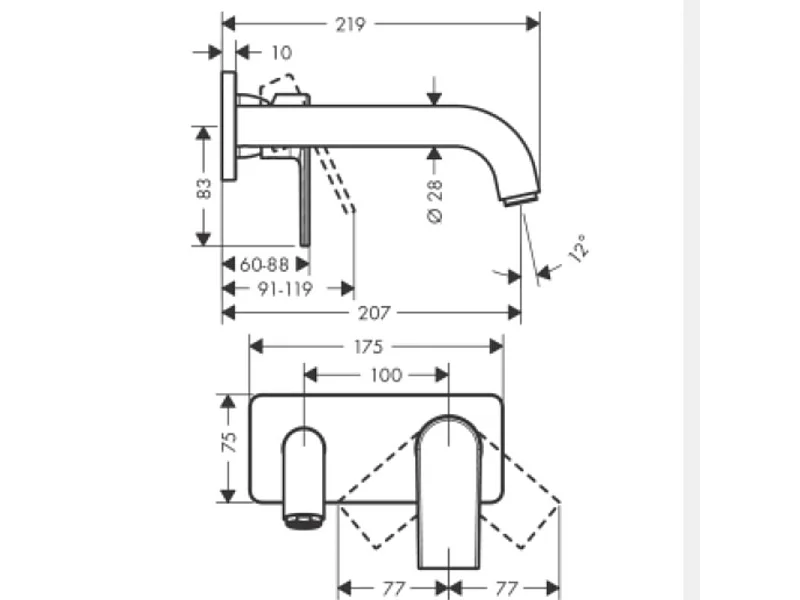 Mitigeur lavabo encastré mural Hansgrohe Vernis Shape, EcoSmart noir mat