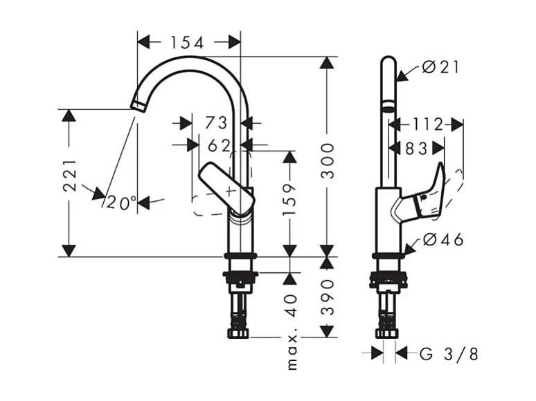 HANSGROHE Logis 210 Mezclador de lavabo con caño alto sin extraíble ni desagüe