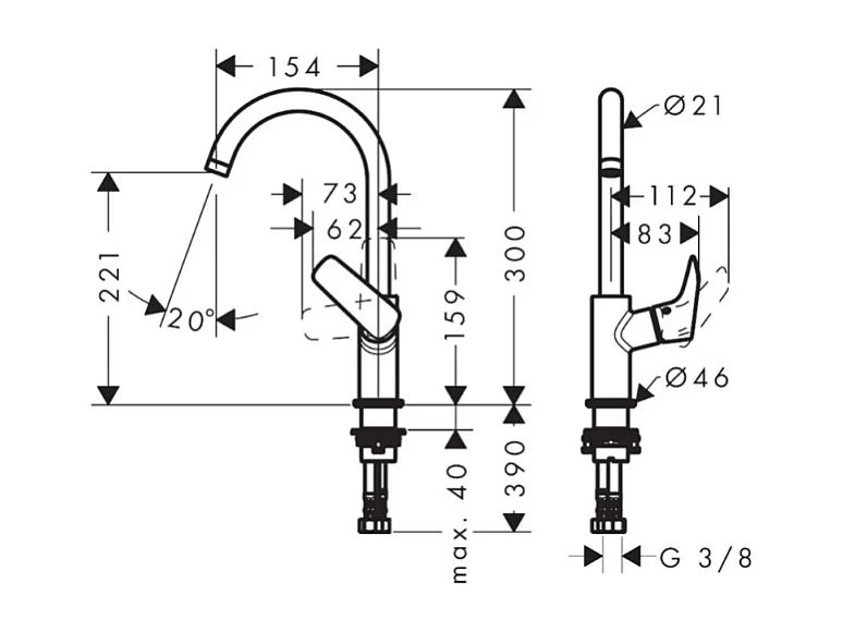 HANSGROHE Logis 210 Mezclador de lavabo con caño alto sin extraíble ni desagüe