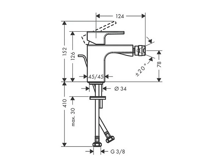 HANSGROHE Mezclador de bidé con extraíble y desagüe negro mate sintético
