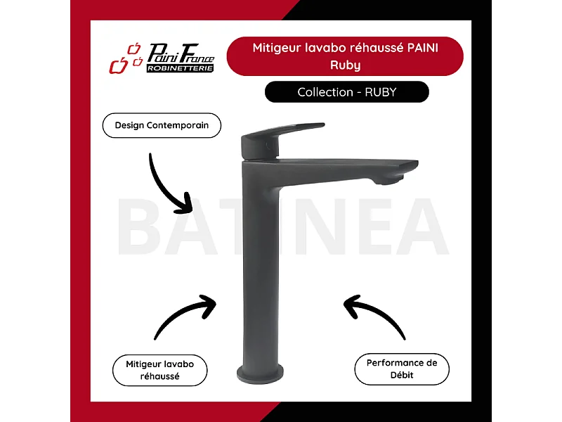 Mitigeur lavabo réhaussé PAINI Ruby Noir Mat