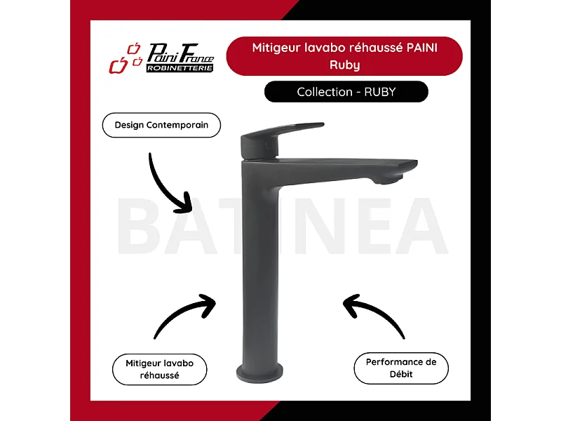Mitigeur lavabo réhaussé PAINI Ruby Noir Mat