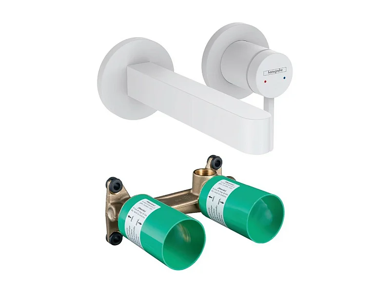 Mitigeur lavabo mural HANSGROHE Finoris 165 mm + bonde à écoulement libre Blanc mat + Corps encastré
