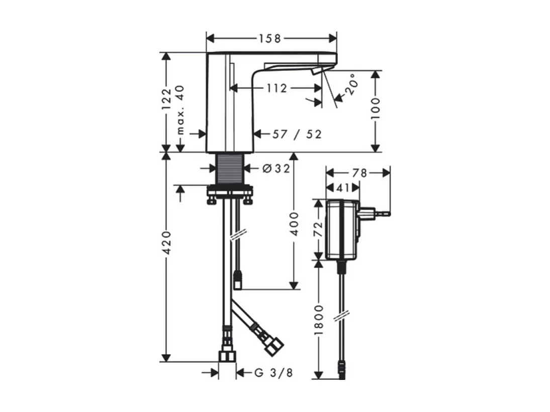 HANSGROHE Mitigeur de lavabo électronique Vernis Blend avec pré-réglage de la température sur secteur chromé