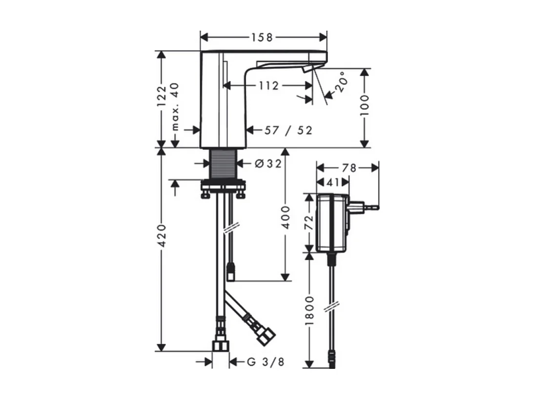 HANSGROHE Mitigeur de lavabo électronique Vernis Blend avec pré-réglage de la température sur secteur chromé