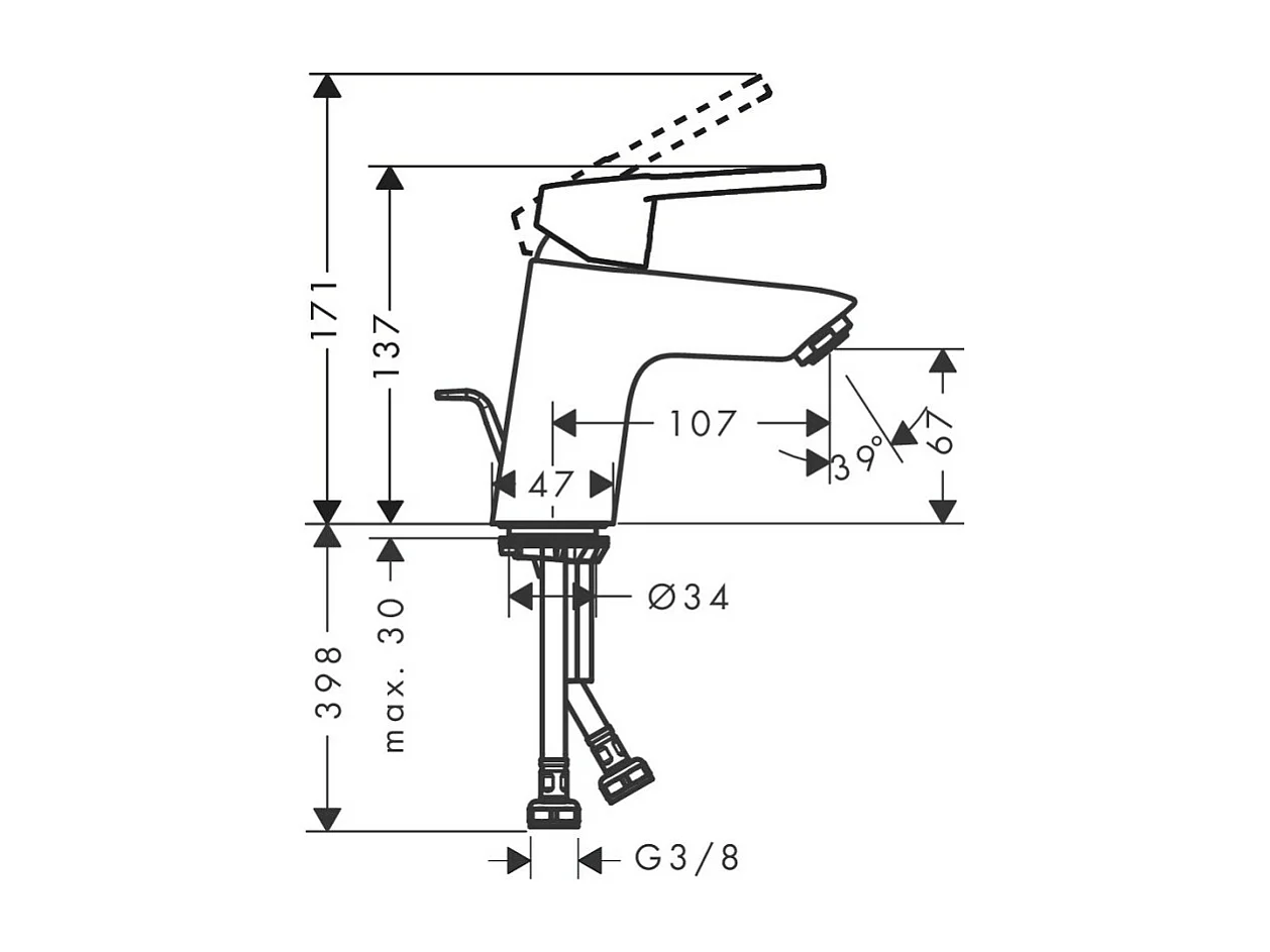 HANSGROHE Mitigeur lavabo Logis Loop 70 Eco CH3 CoolStart, avec tirette et vidage synthétique chromé