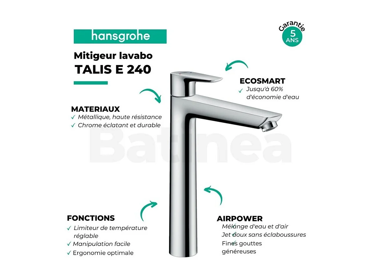Mitigeur de lavabo HANSGROHE Talis E 240 chromé brossé
