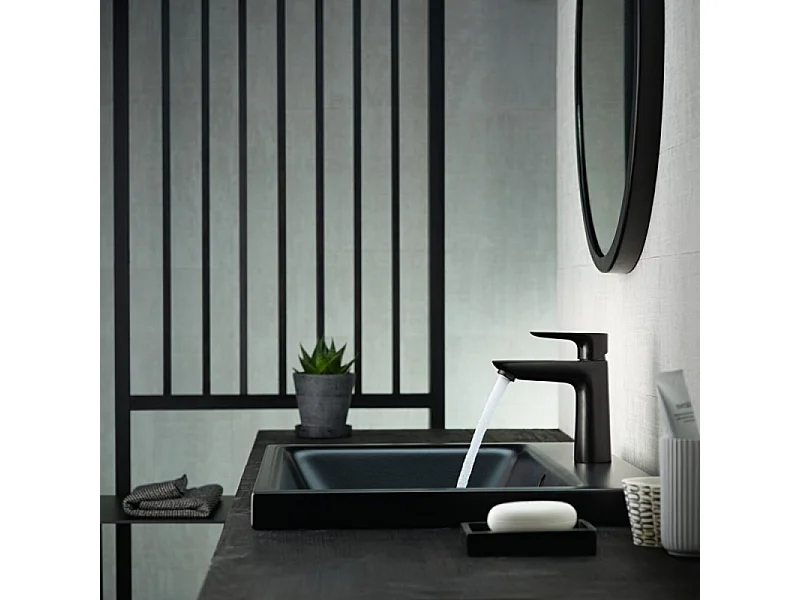 Grifo monomando de lavabo HANSGROHE Talis 110 CH3 Coolstart negro mate sin vaciador automático