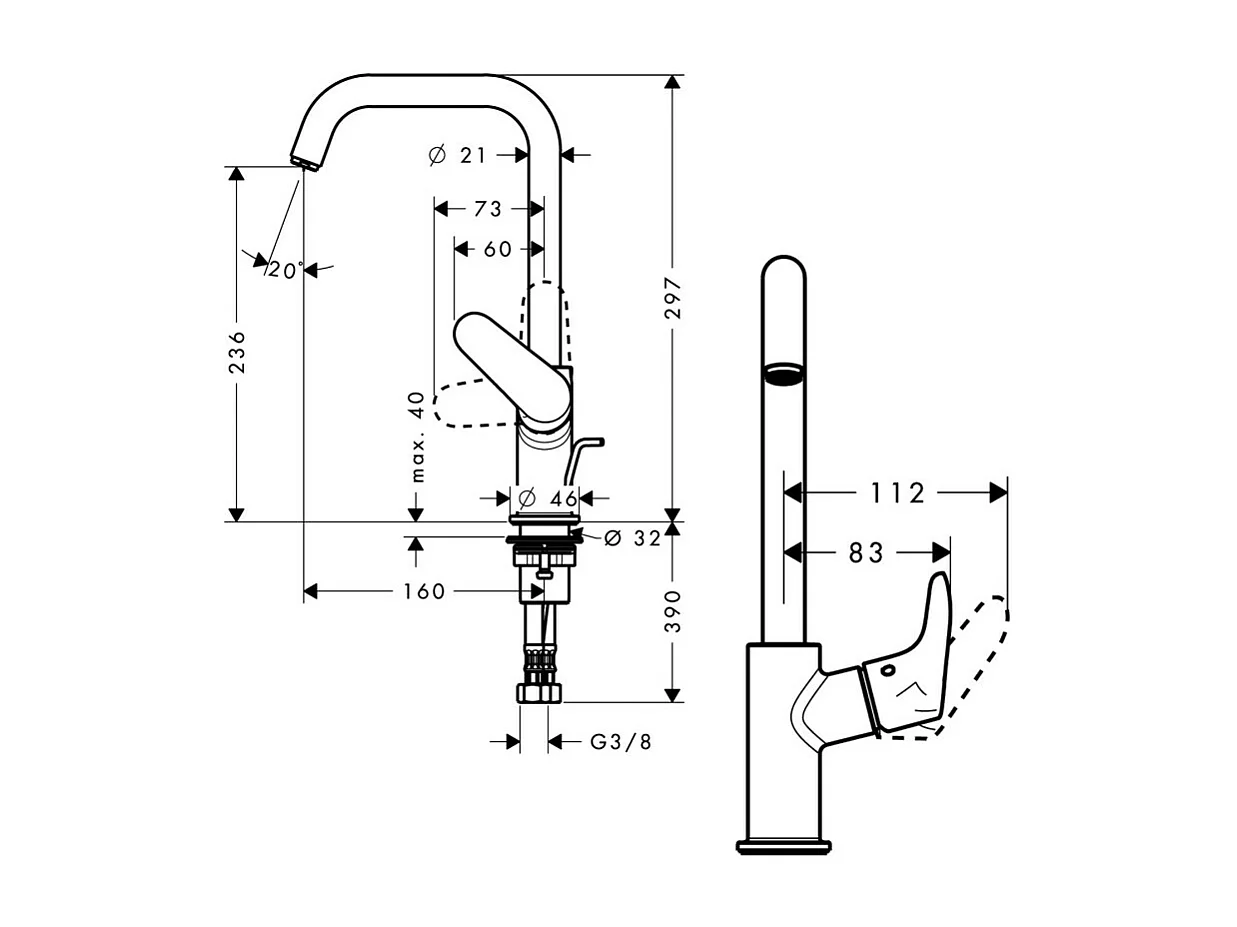 HANSGROHE Mitigeur lavabo Focus 240 bec haut, avec tirette et vidage chromé