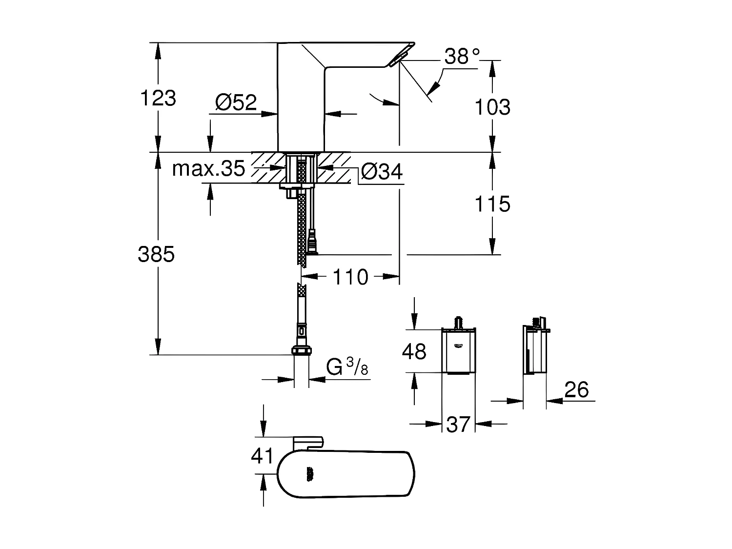 Mitigeur lavabo infrarouge GROHE Bau Cosmopolitan E