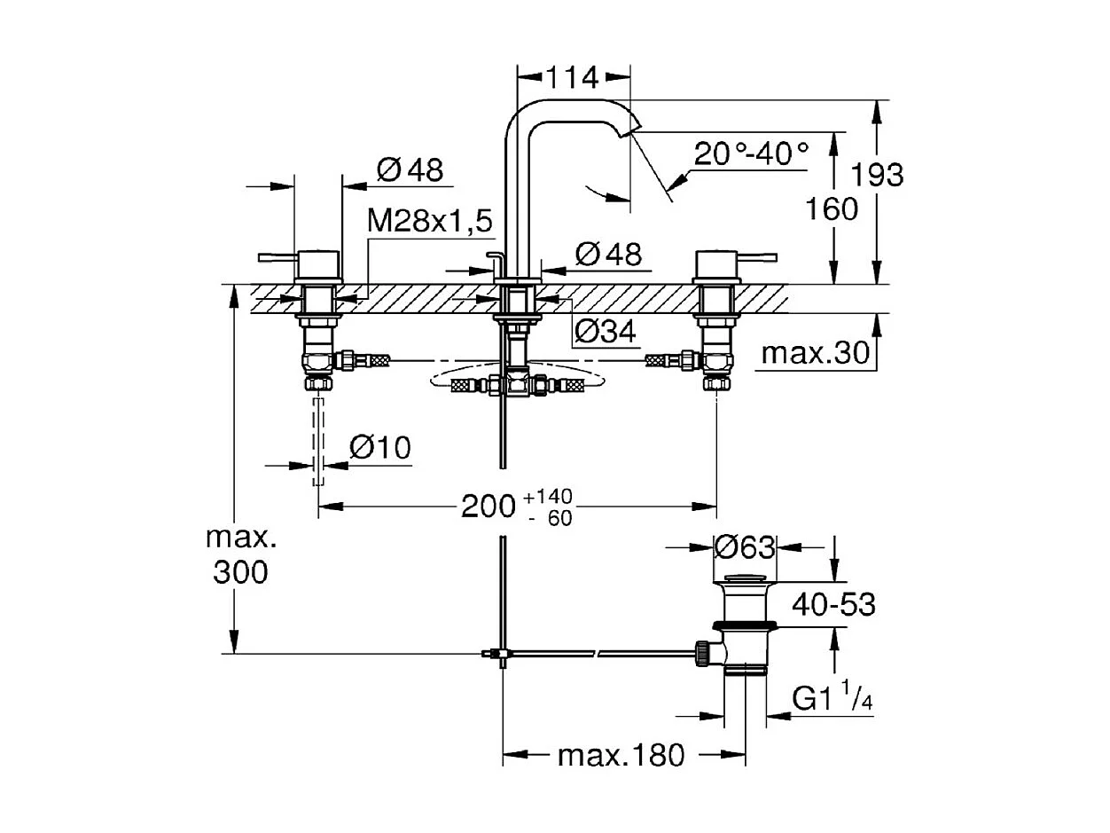 Grohe - Mélangeur vasque 3 trous Essence Taille M