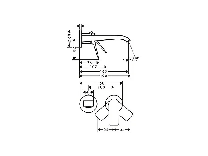 HANSGROHE Mitigeur de lavabo encastré mural, bec 195 mm, bonde à écoulement libre blanc mat