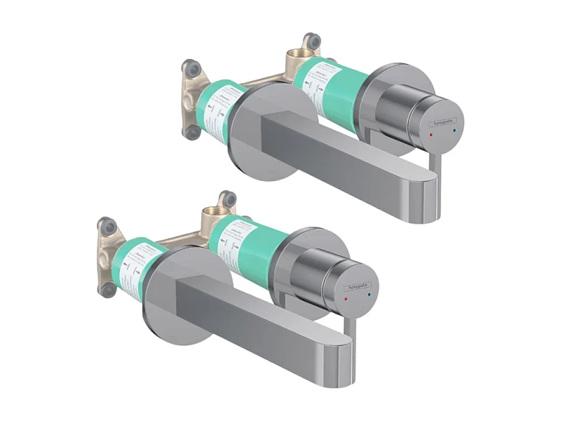 Lot de 2 mitigeurs lavabo mural HANSGROHE Finoris 165 mm + bonde à écoulement libre Chromé + Corps encastré