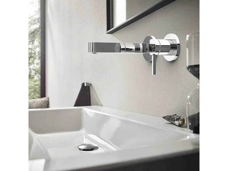 Lot de 2 mitigeurs lavabo mural HANSGROHE Finoris 165 mm + bonde à écoulement libre Chromé + Corps encastré
