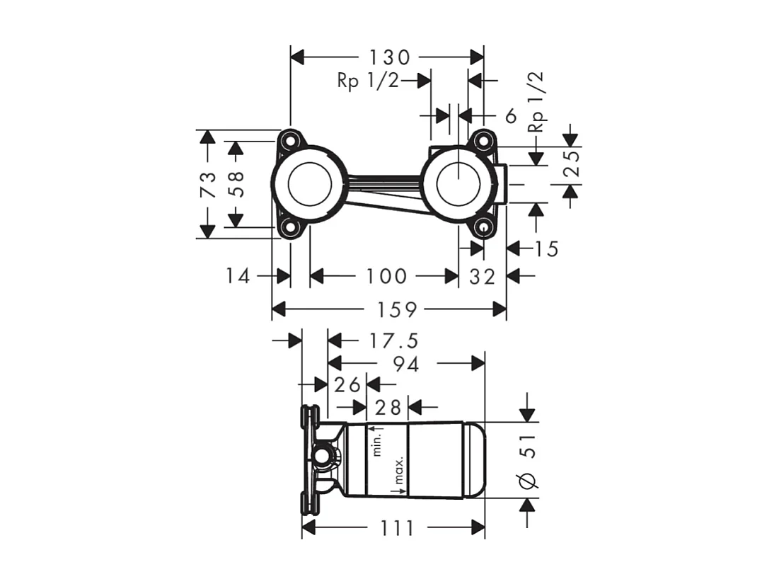 Lot de 2 mitigeurs lavabo mural HANSGROHE Finoris 165 mm + bonde à écoulement libre Chromé + Corps encastré