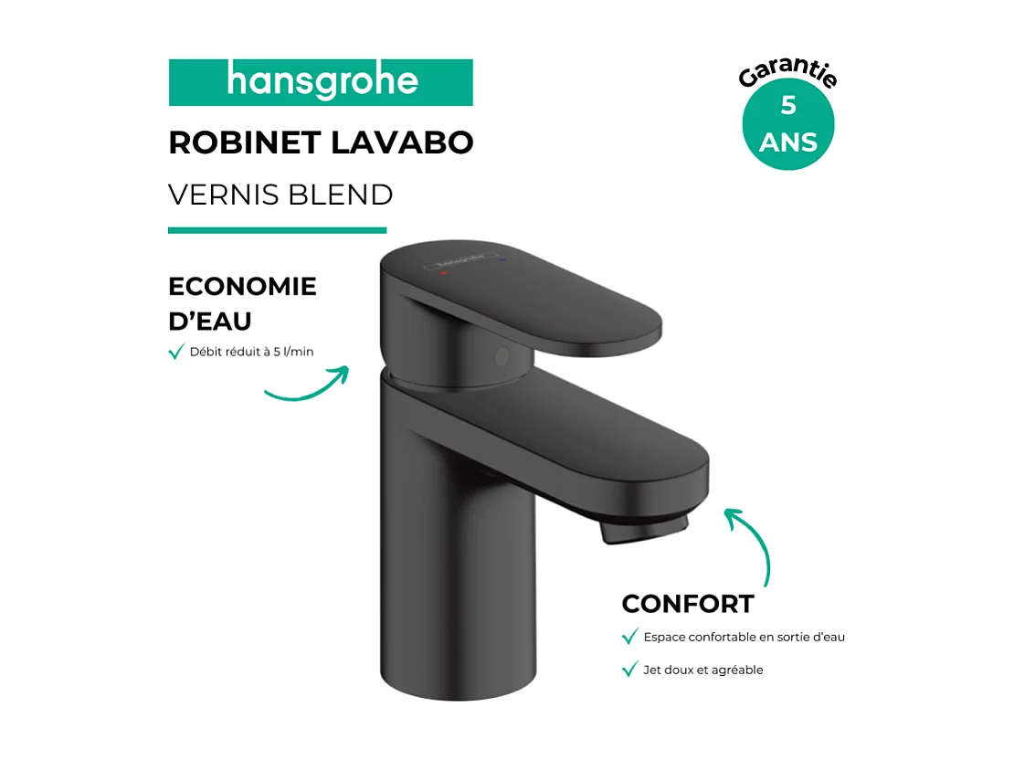 Mitigeur lavabo HANSGROHE Vernis Blend 70 Noir mat