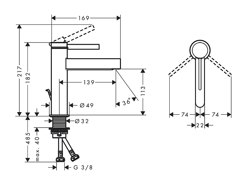 HANSGROHE Mezclador de lavabo 110 con extraíble y vaciador Finoris negro mate