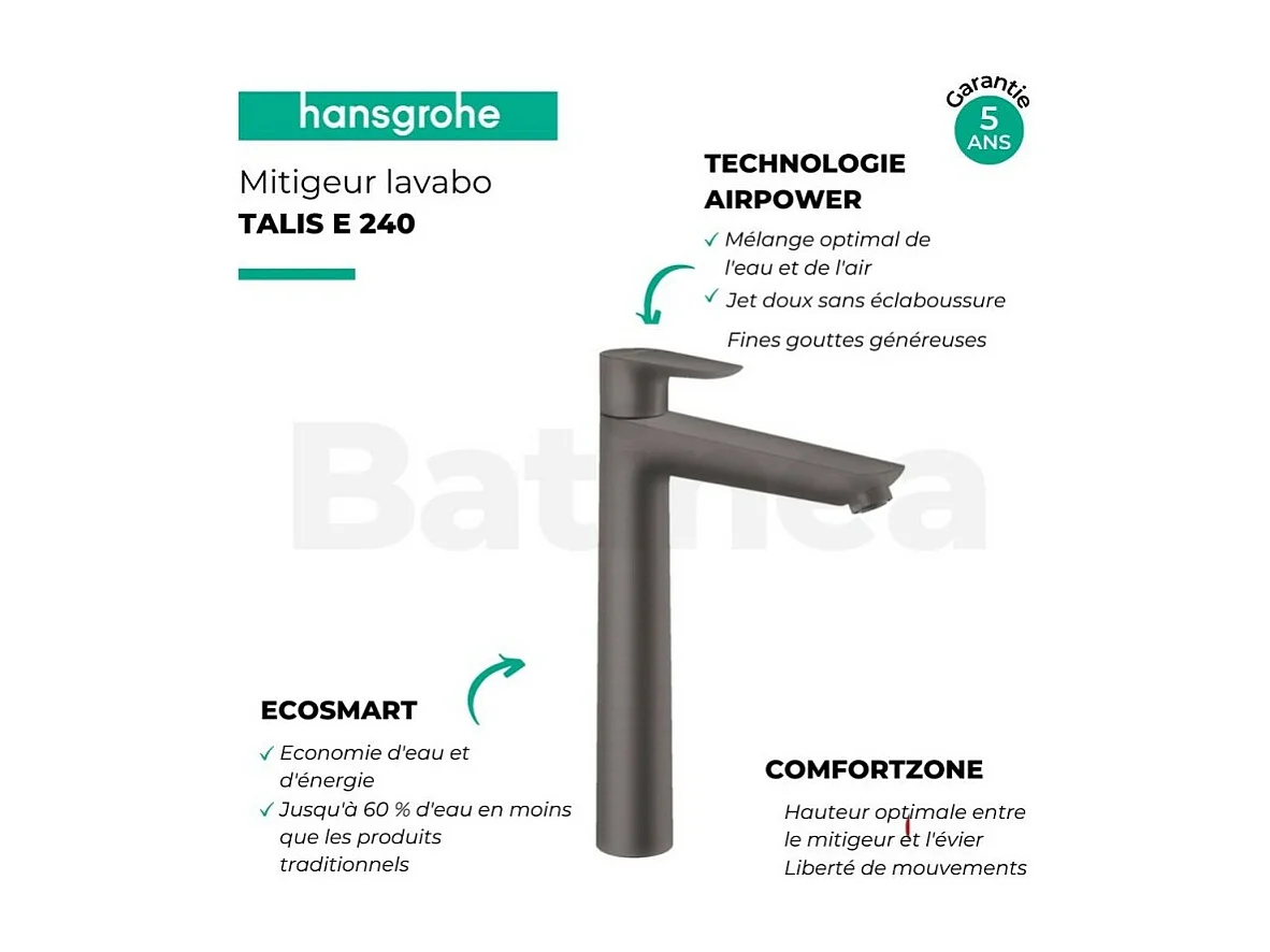 HANSGROHE Mezclador de lavabo Talis E 240, con extraíble y vaciador, negro cromo cepillado