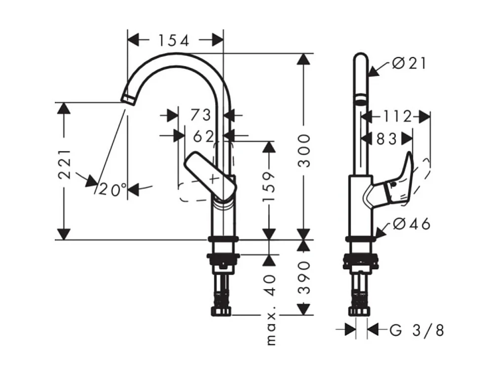 Lot de 2 mitigeurs de lavabo HANSGROHE Logis 210, orientable