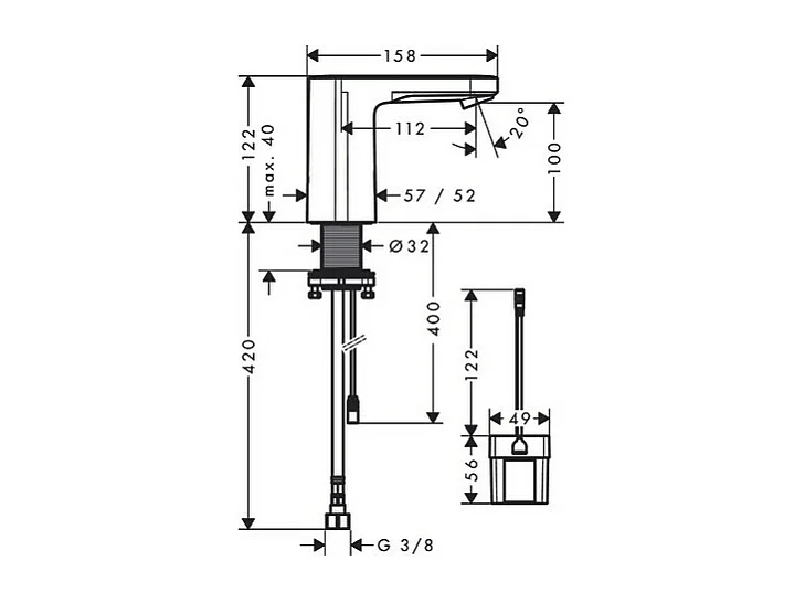 HANSGROHE Mitigeur de lavabo électronique Vernis Blend avec pré-réglage de la température ou en eau froide sur secteur chromé