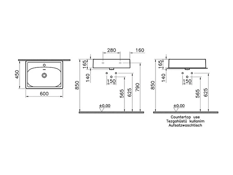 Lavabo mural VITRA Equal 60 cm avec trop plein blanc