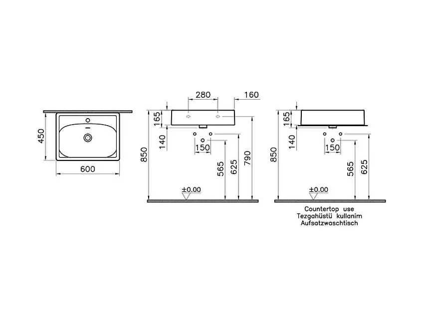 Lavabo à poser VITRA Equal 60 cm avec trop plein blanc
