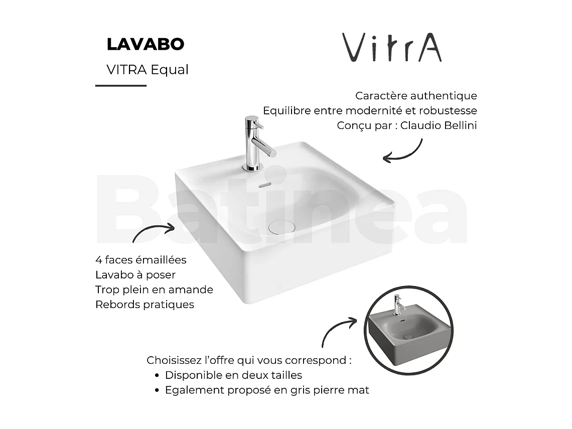 Lavabo à poser VITRA Equal 60 cm avec trop plein blanc