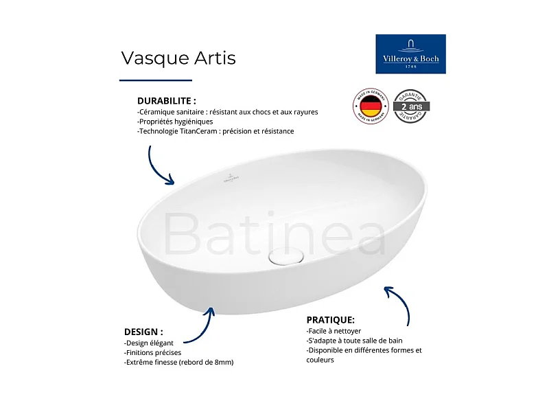 Lot de deux vasques ovale à poser VILLEROY ET BOCH Artis blanc