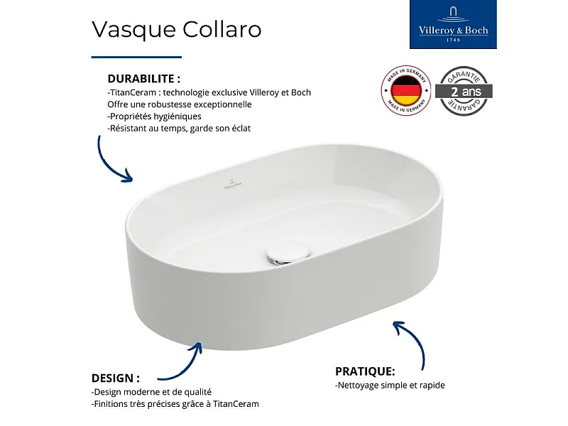 Lot de deux vasques à poser ovales VILLEROY ET BOCH Collaro Blanc CeramicPlus