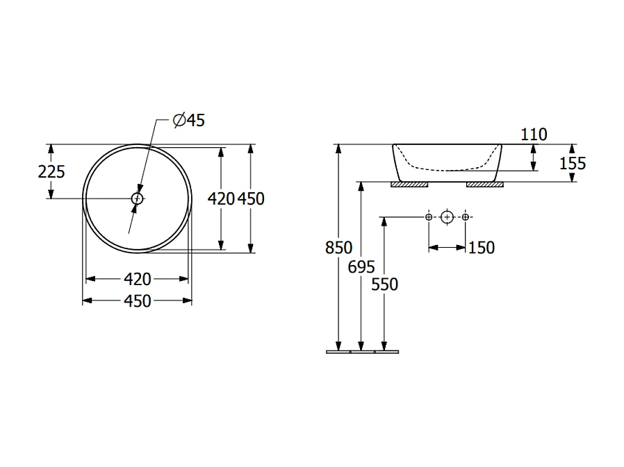 Vasque ronde à poser VILLEROY ET BOCH Architectura 45 x 45 sans trop plein
