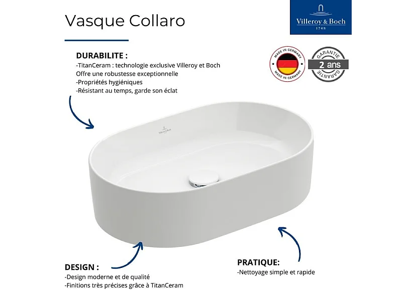Lot de deux vasques à poser ovales VILLEROY ET BOCH Collaro Stone White CeramicPlus