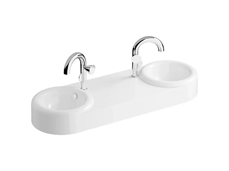 Double lavabo VITRA Liquid 120 cm avec trou et avec trop-plein
