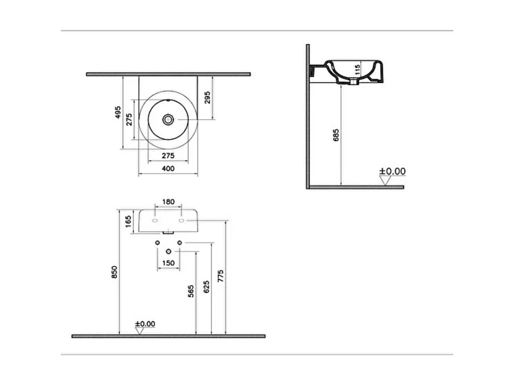 Lavabo VITRA Liquid 40 cm sans trou et avec trop-plein