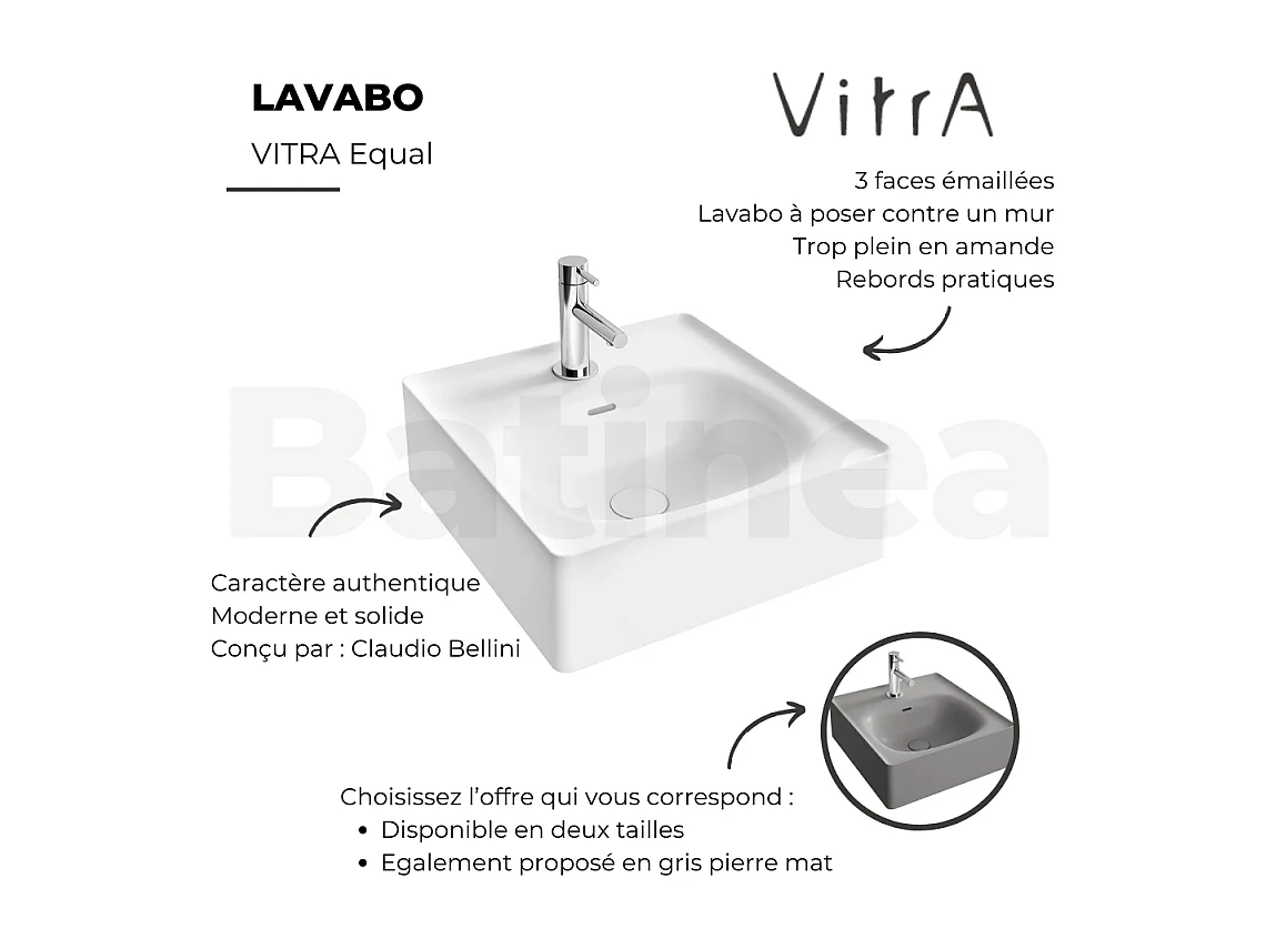 Lavabo mural VITRA Equal 40 cm avec trop plein blanc