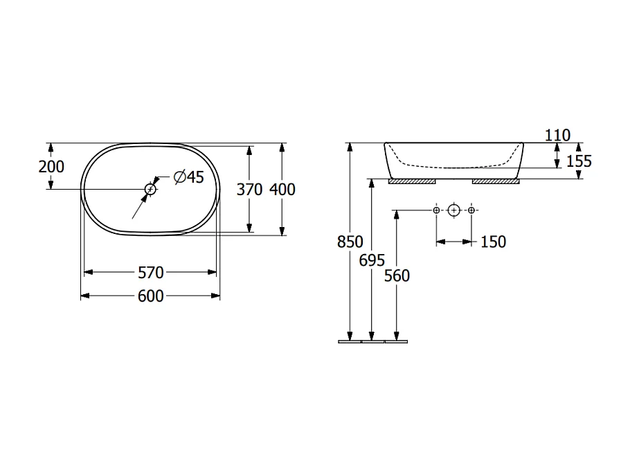 Vasque ovale à poser VILLEROY ET BOCH Architectura Blanc CeramicPlus 60 x 40 sans trop plein