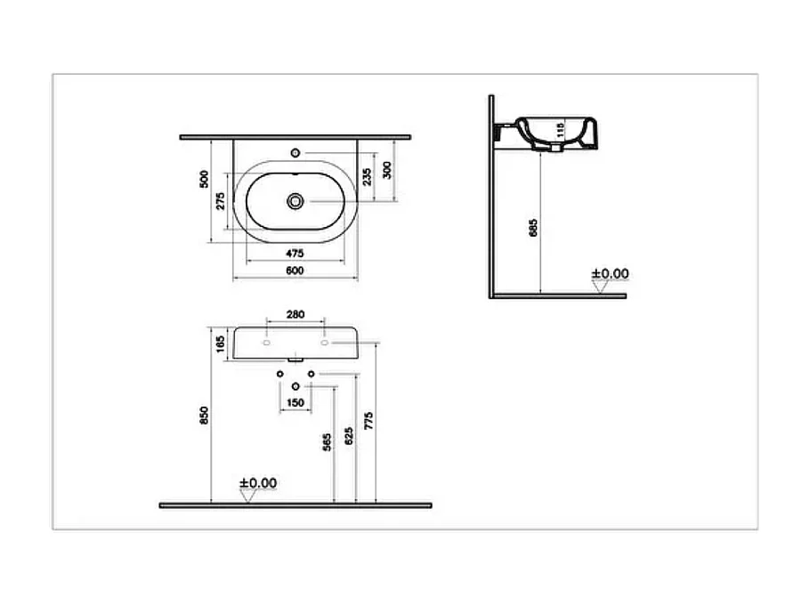Lavabo VITRA Liquid 60 cm avec trou et avec trop-plein