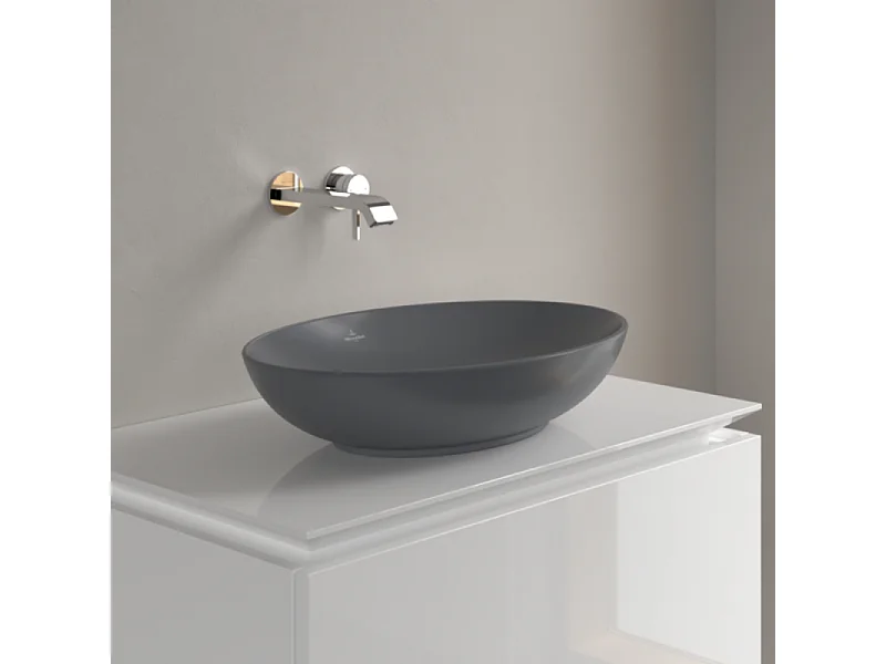 Vasque ovale à poser VILLEROY ET BOCH Loop and Friends non meulé 56 x 38 Graphite CeramicPlus sans trop plein