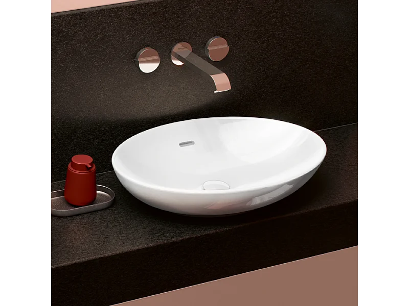 Vasque 62 x 42 ovale à poser VILLEROY ET BOCH Loop & Friends non meulé blanche avec trop plein