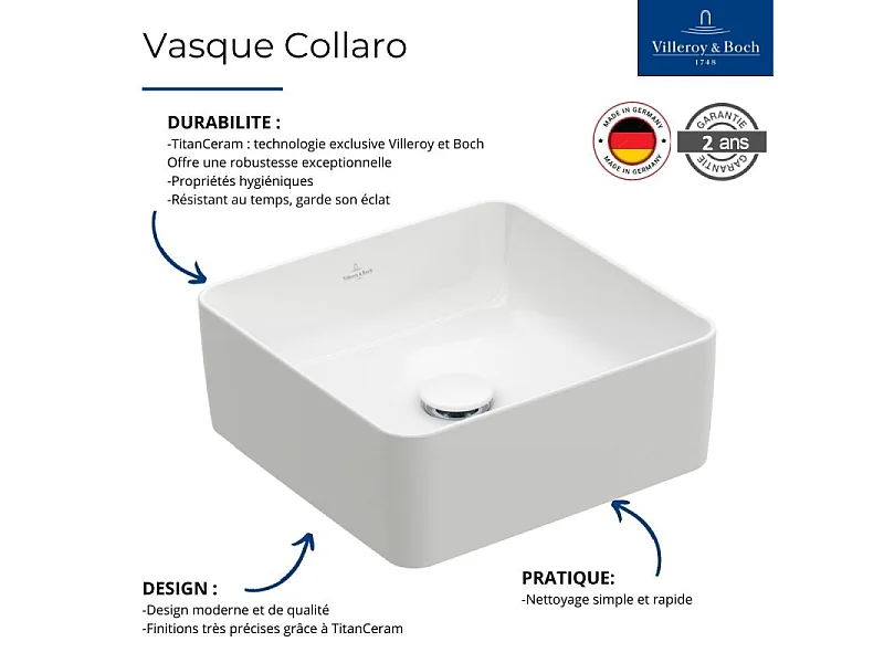 Lot de deux vasques à poser carrées VILLEROY ET BOCH Collaro Stone White CeramicPlus