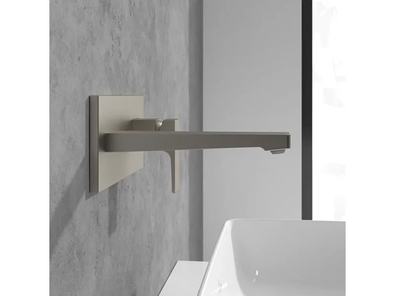 Mitigeur lavabo mural VILLEROY ET BOCH Architectura Square avec vidage Push Open Brushed Nickel Matt + corps encastré
