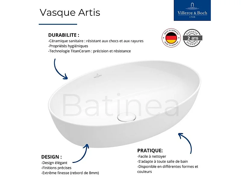 Lot de deux vasques carrées à poser VILLEROY ET BOCH Artis French Linen