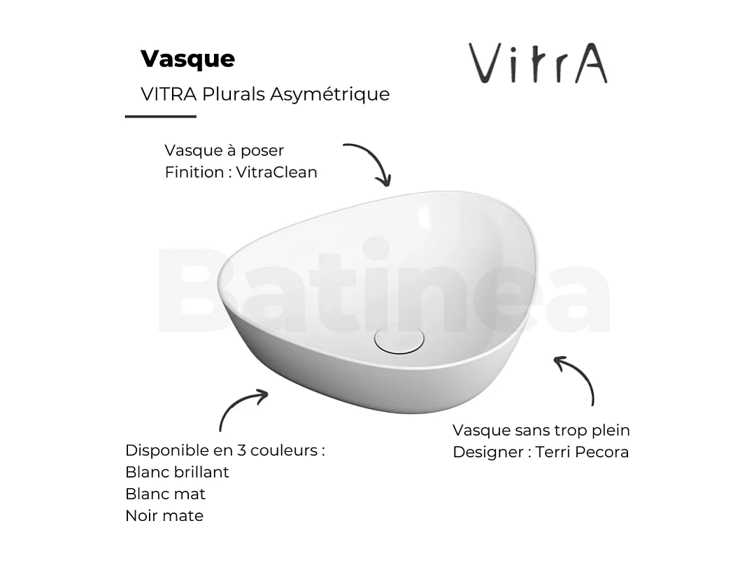 Vasque à poser asymétrique VITRA Plurals blanc mat