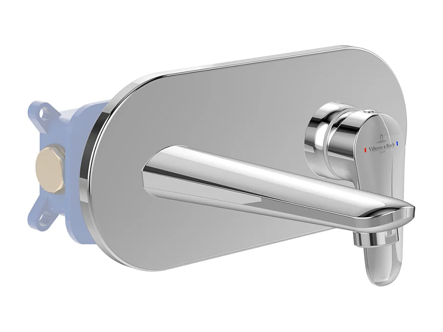 Mitigeur lavabo mural VILLEROY ET BOCH O.novo Start avec vidage Push Open chrome + corps encastré