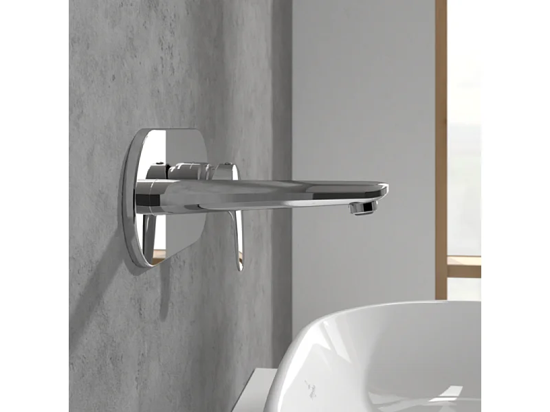 Mitigeur lavabo mural VILLEROY ET BOCH O.novo Start avec vidage Push Open chrome + corps encastré