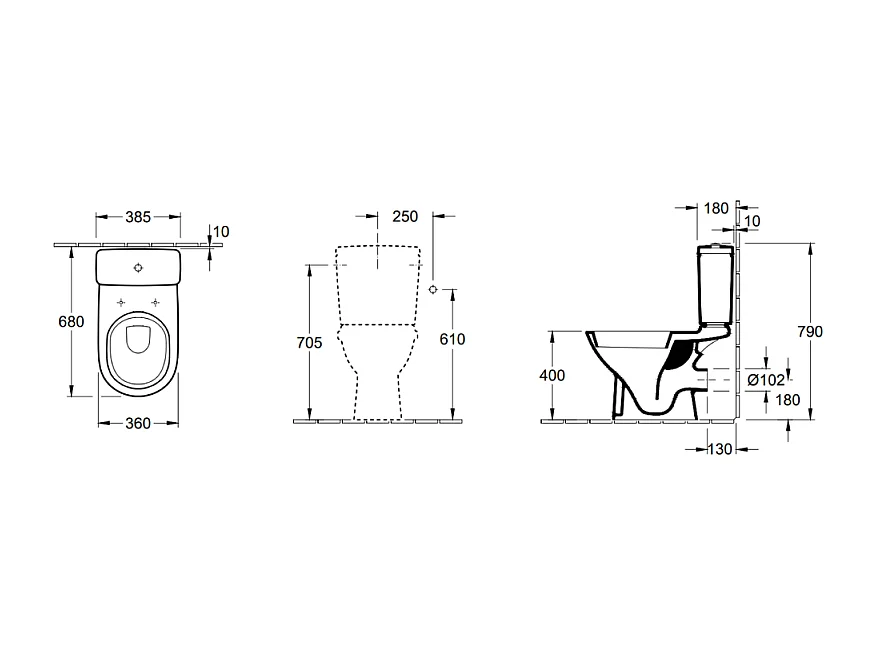WC à poser sortie horizontale VILLEROY & BOCH O.novo avec abattant