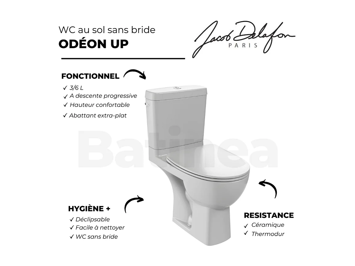 WC au sol sans bride JACOB DELAFON Odéon Up + abattant extra-plat