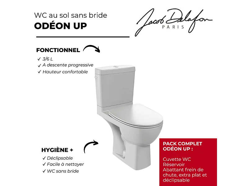 WC au sol sans bride JACOB DELAFON Odéon Up + abattant extra-plat