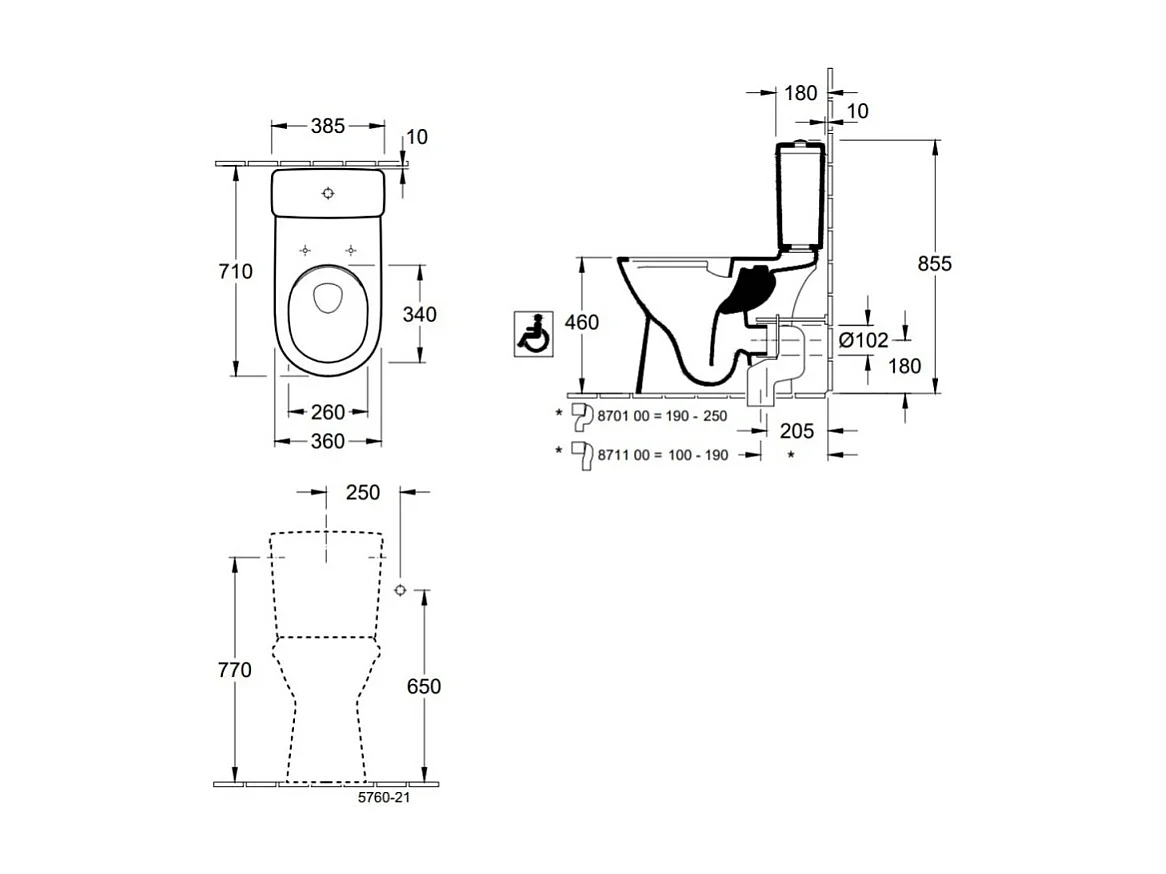 Cuvette VILLEROY ET BOCH sans bride ViCare + Réservoir de chasse  + Abattant